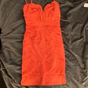 Coral Strapless Pleated Mini Dress straps optional